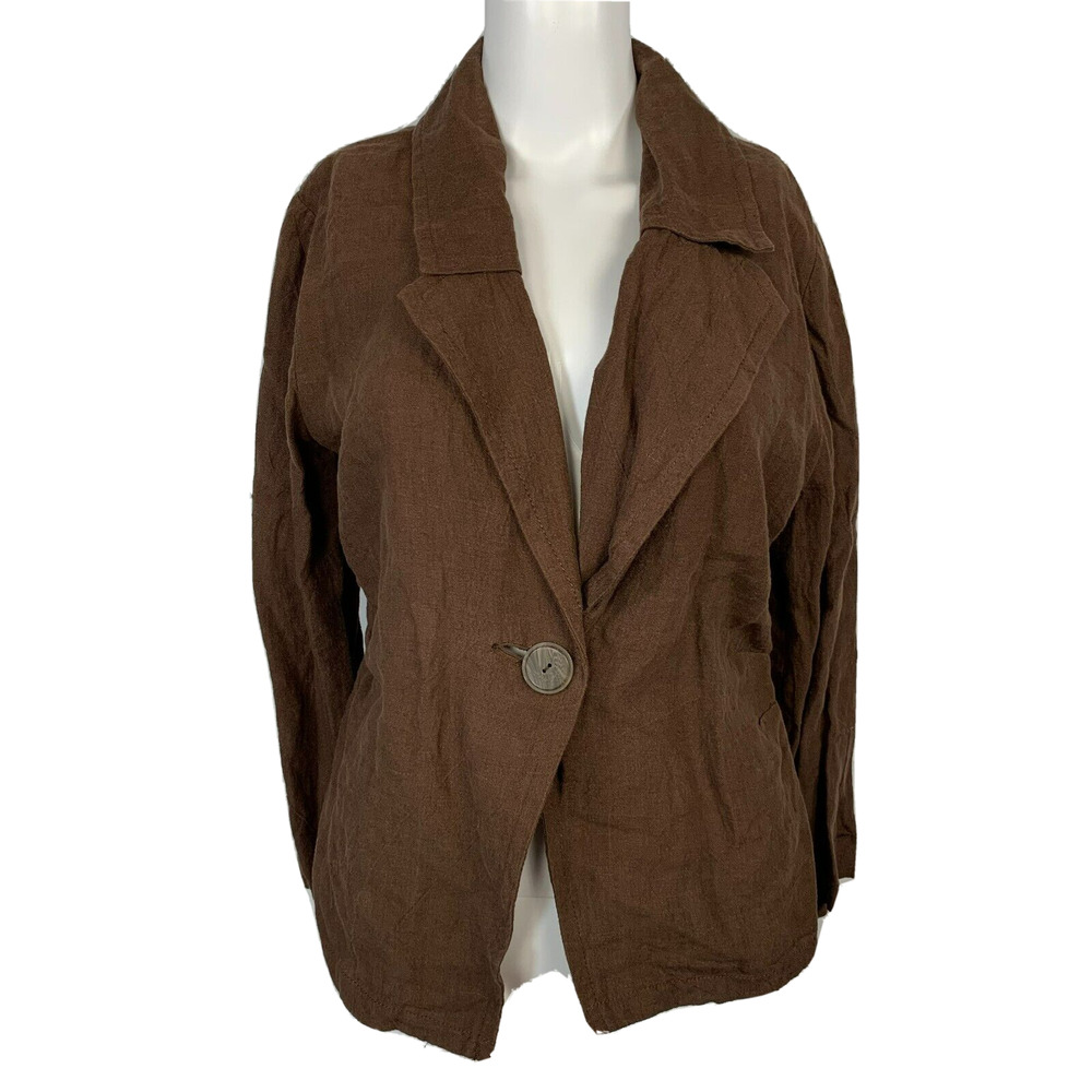 Two Star Dog TSD Jacket Blazer Womens Sz S Brown Linen One Button Lightweight